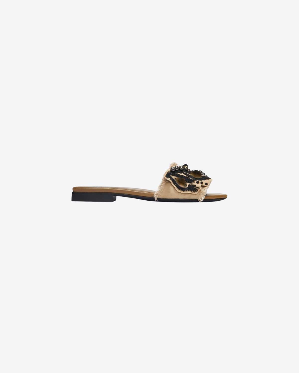 EMBROIDERED DREAMS canvas sandals black on beige