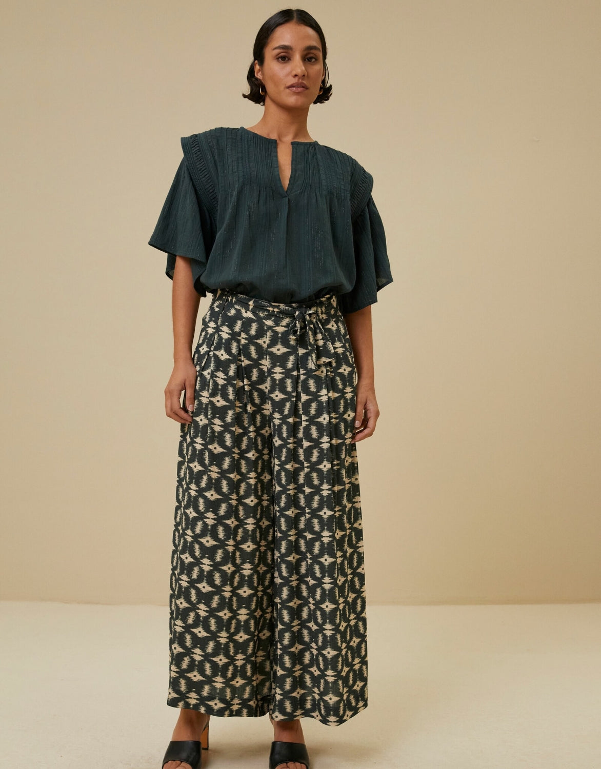 liam lurex ss blouse pine forest