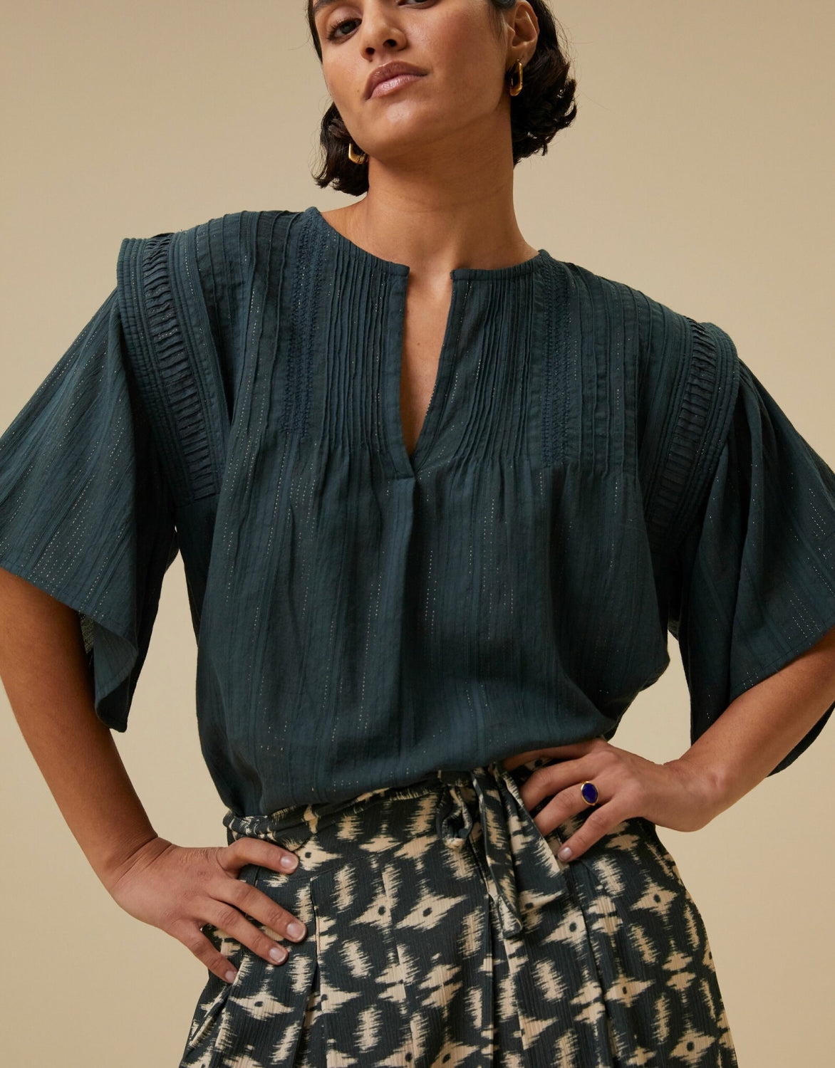 liam lurex ss blouse pine forest