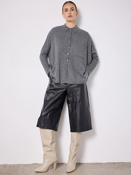 Pull Poncho Chemise ML Gris Chine