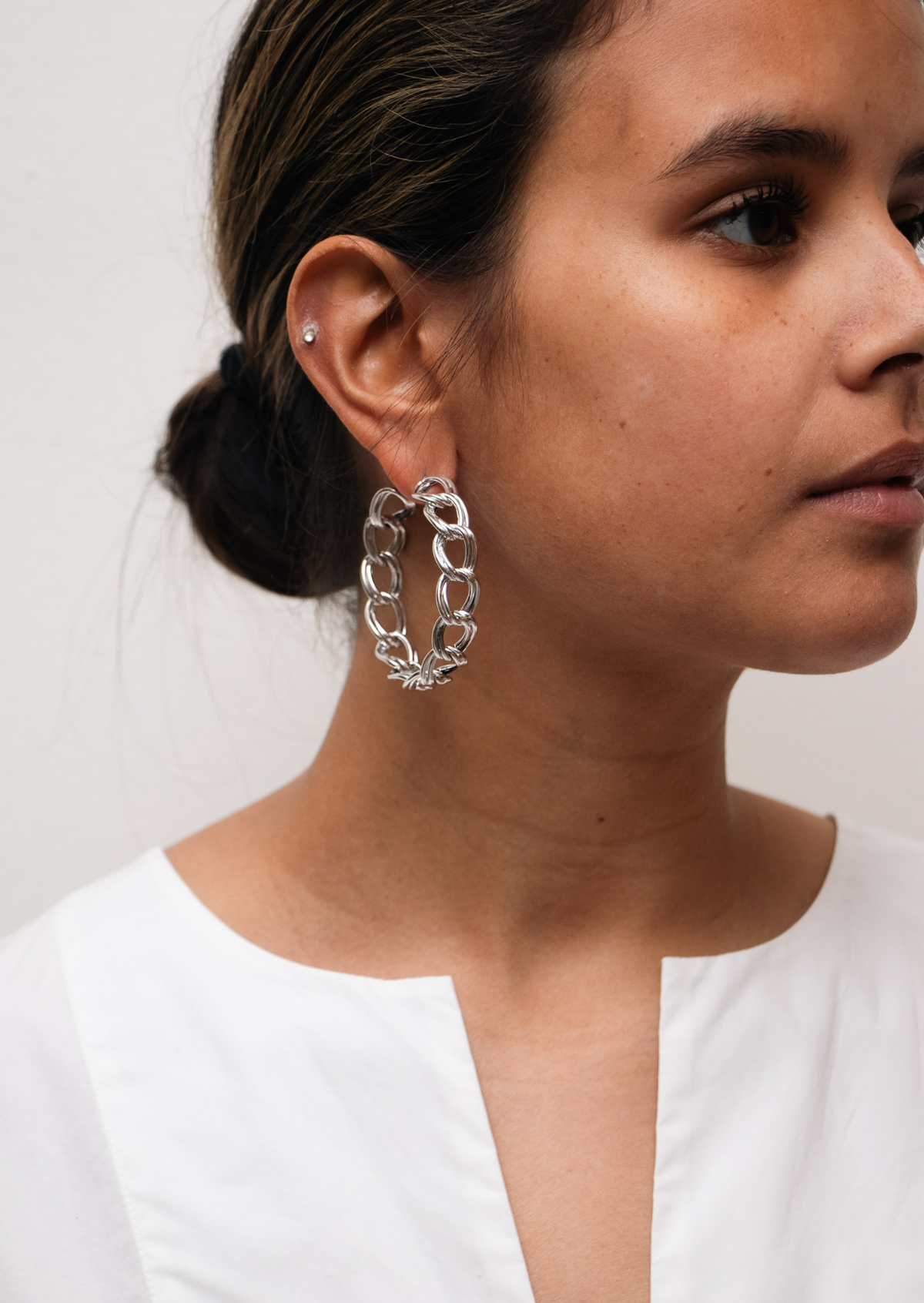 loose chain earring rhodium