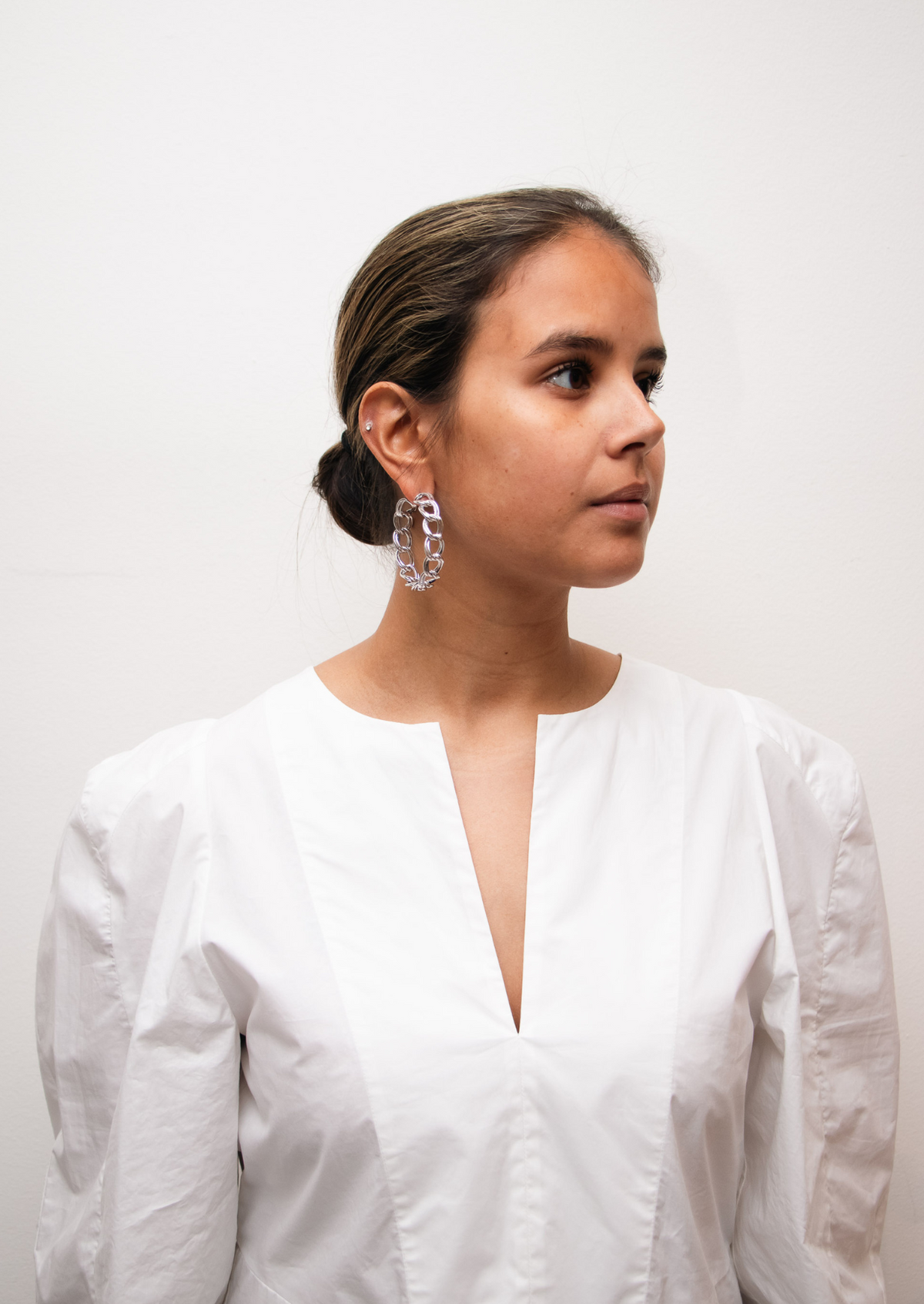 loose chain earring rhodium