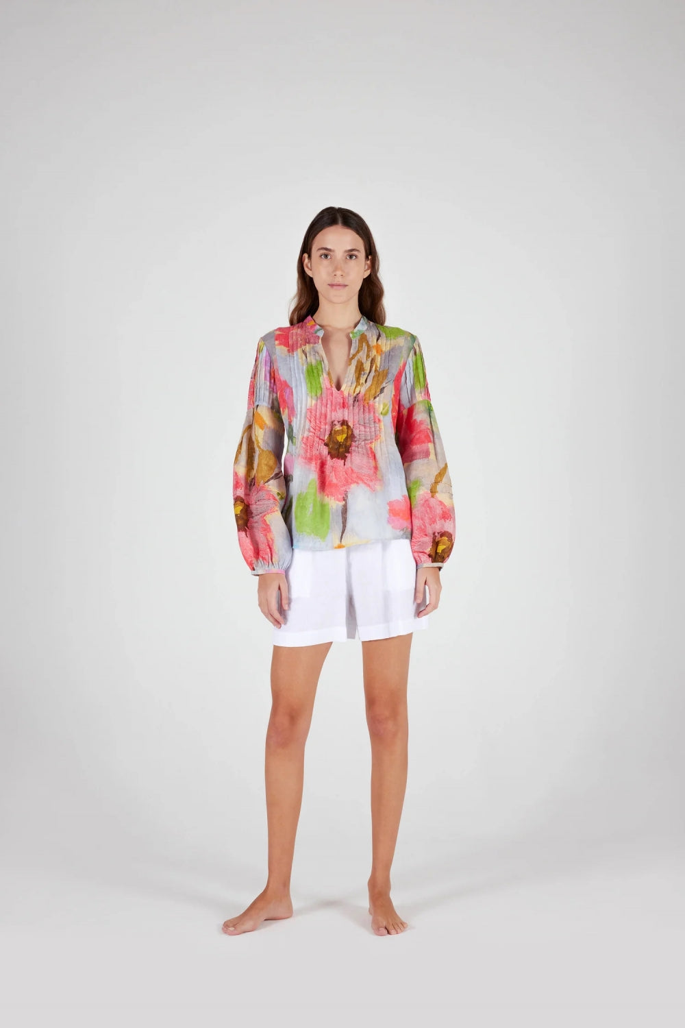 Short sleeve printed women shirt washed