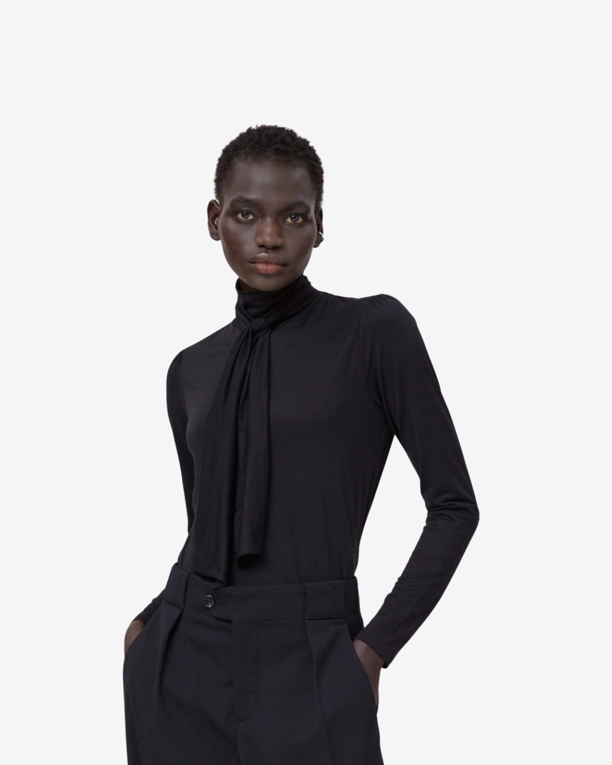 Tencel™ & Cotton Longsleeve with Bow-Tie black
