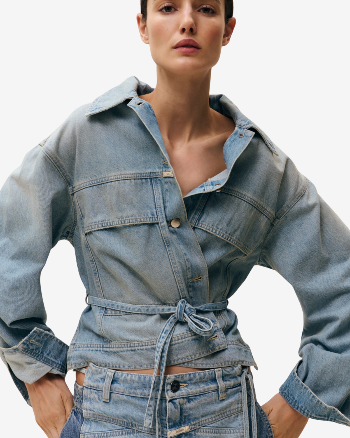 Wrap denim jacket Light blue