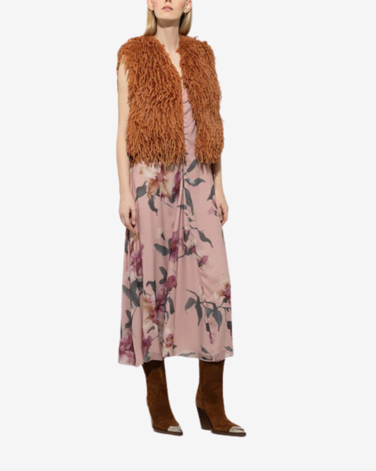 Vest fancy fake fur cinnamon