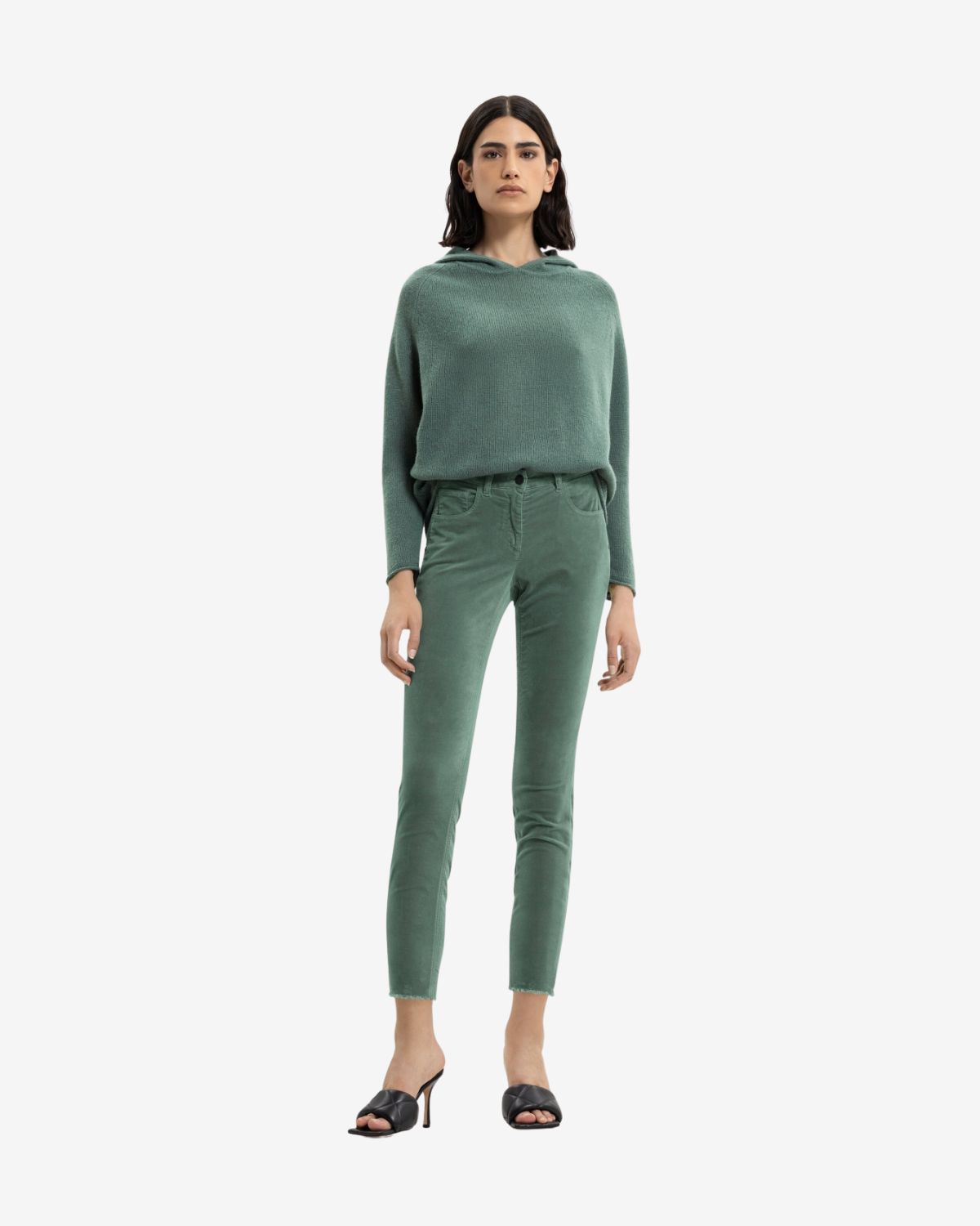 skinny velvet denim smaragd