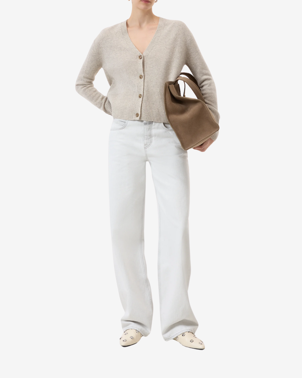 V neck cardigan beige melange