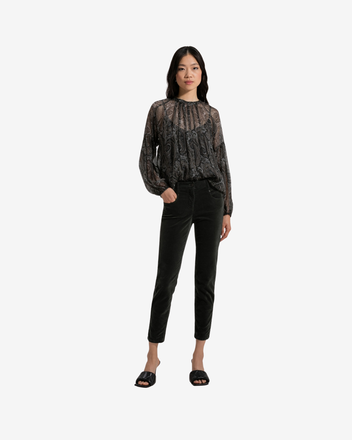 High-stretch velvet denim Greenish grey