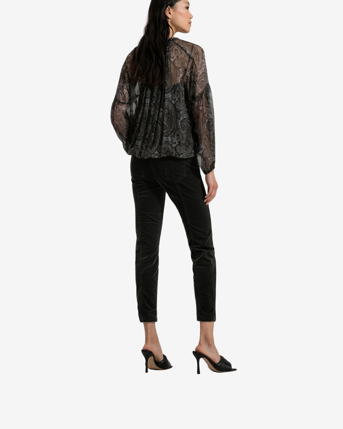 High-stretch velvet denim Greenish grey