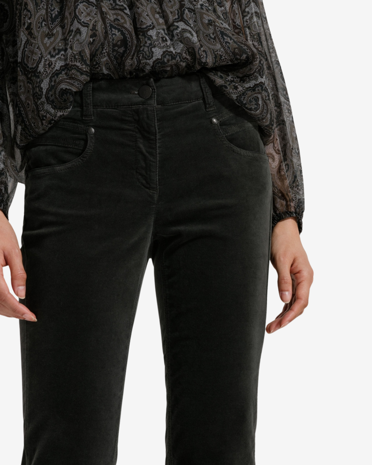 High-stretch velvet denim Greenish grey