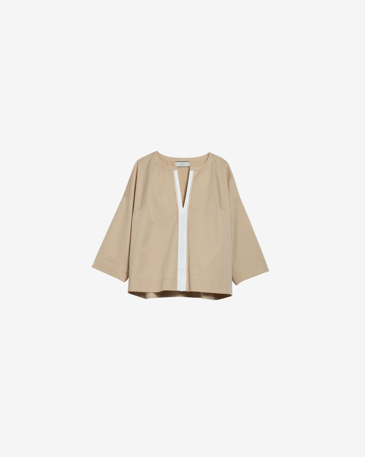Wide V-neck Blouse Dark Beige