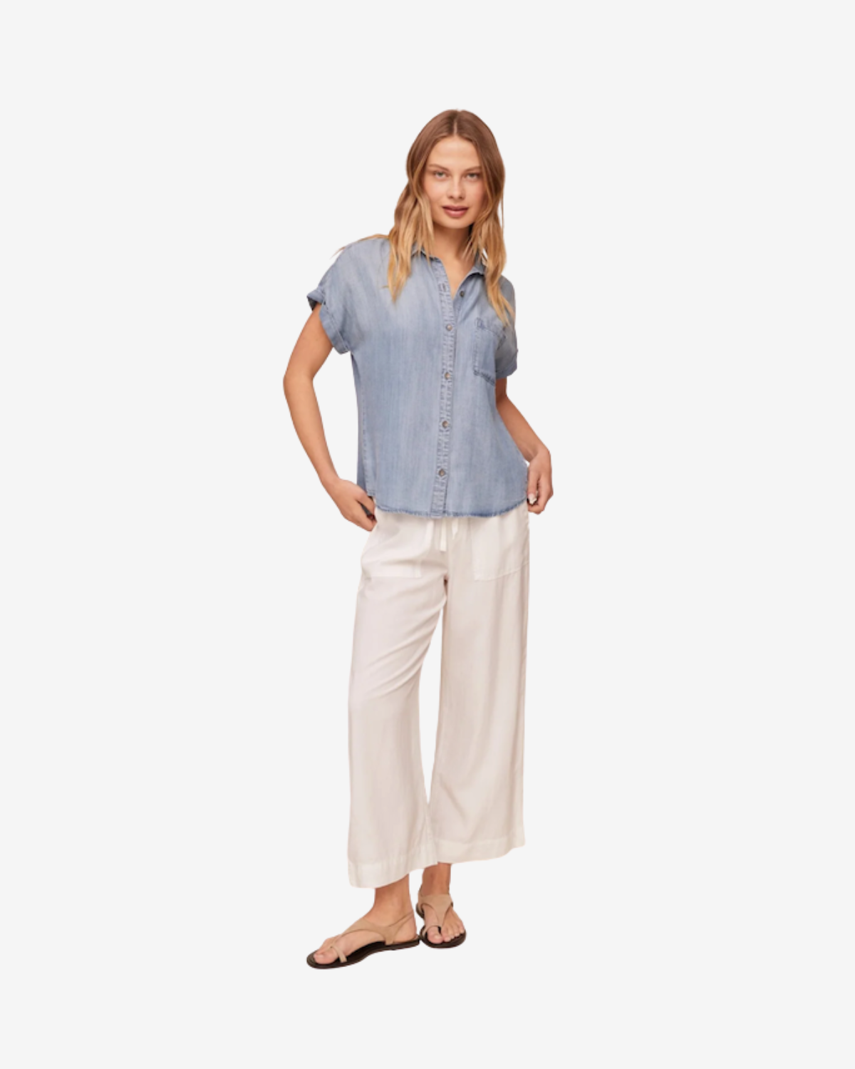 Short sleeve botton down denim