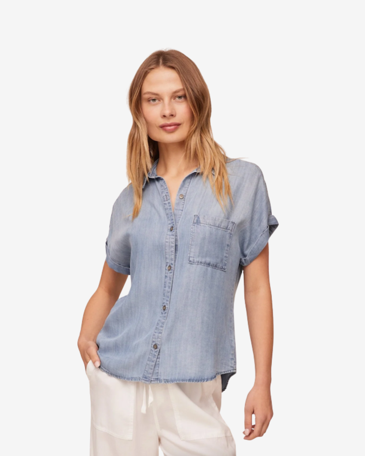 Short sleeve botton down denim