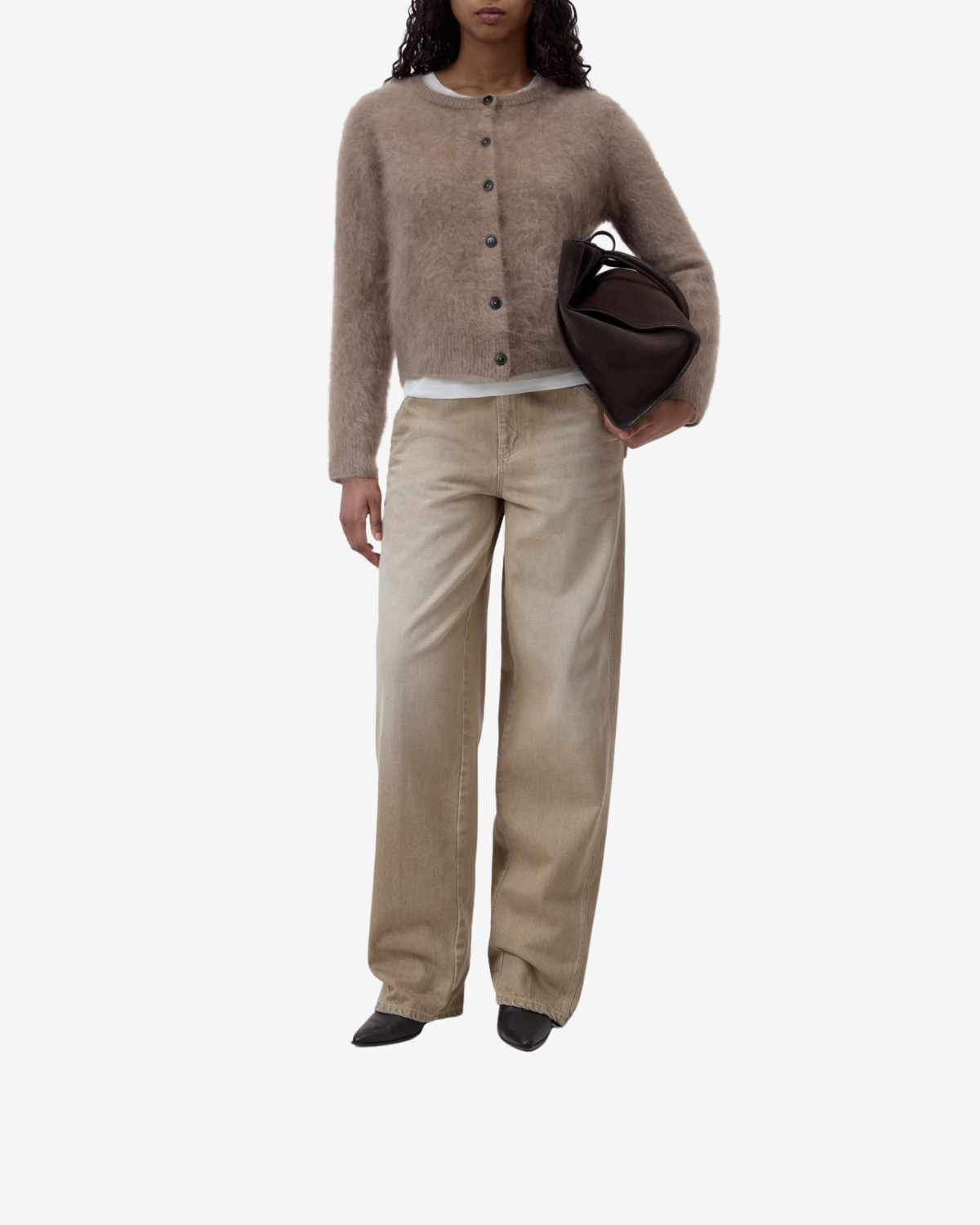 Crew neck cardigan Wheat beige