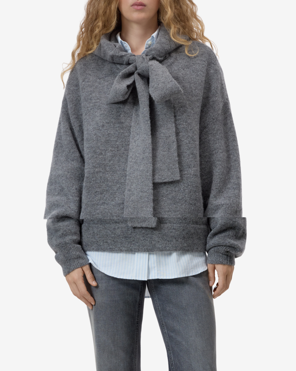 Hoody with bow tie Dark grey melange
