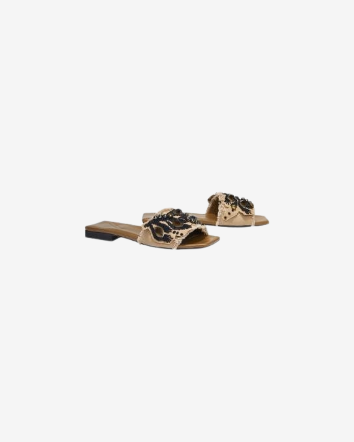 EMBROIDERED DREAMS canvas sandals black on beige