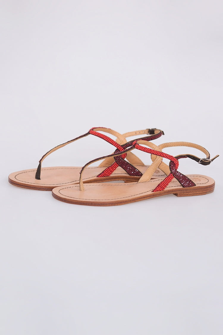 Sandalo Cuts & Beads Rood