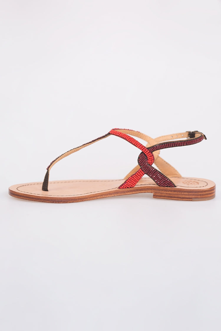 Sandalo Cuts & Beads Rood