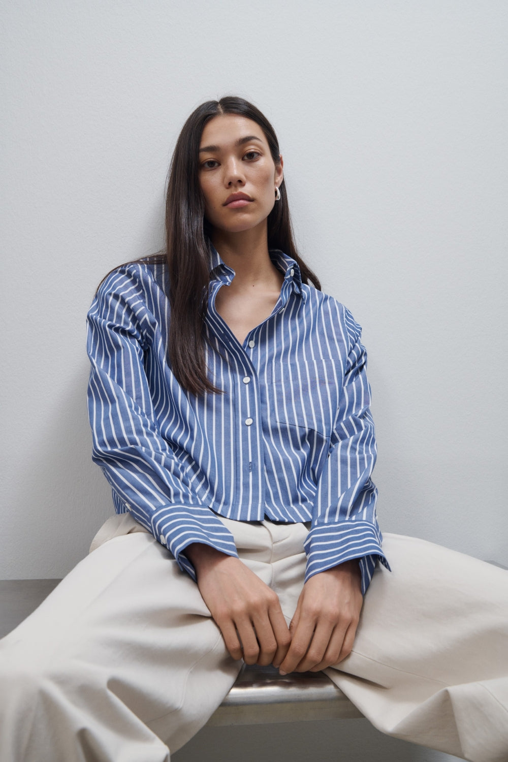 cropped classic shirt Graphite blue