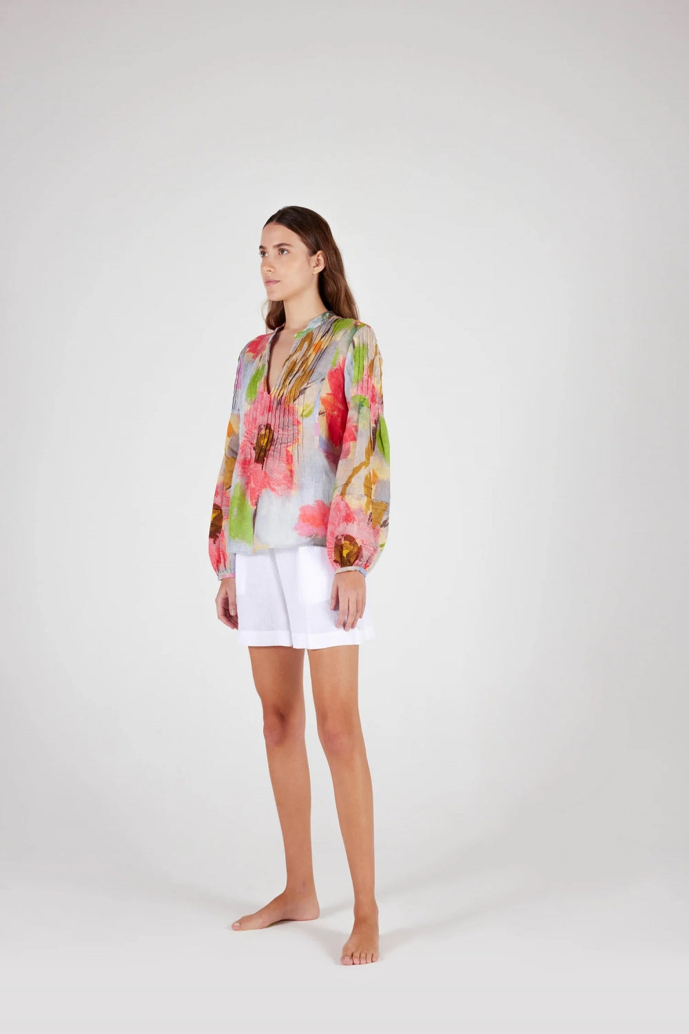 Short sleeve printed women shirt  washed