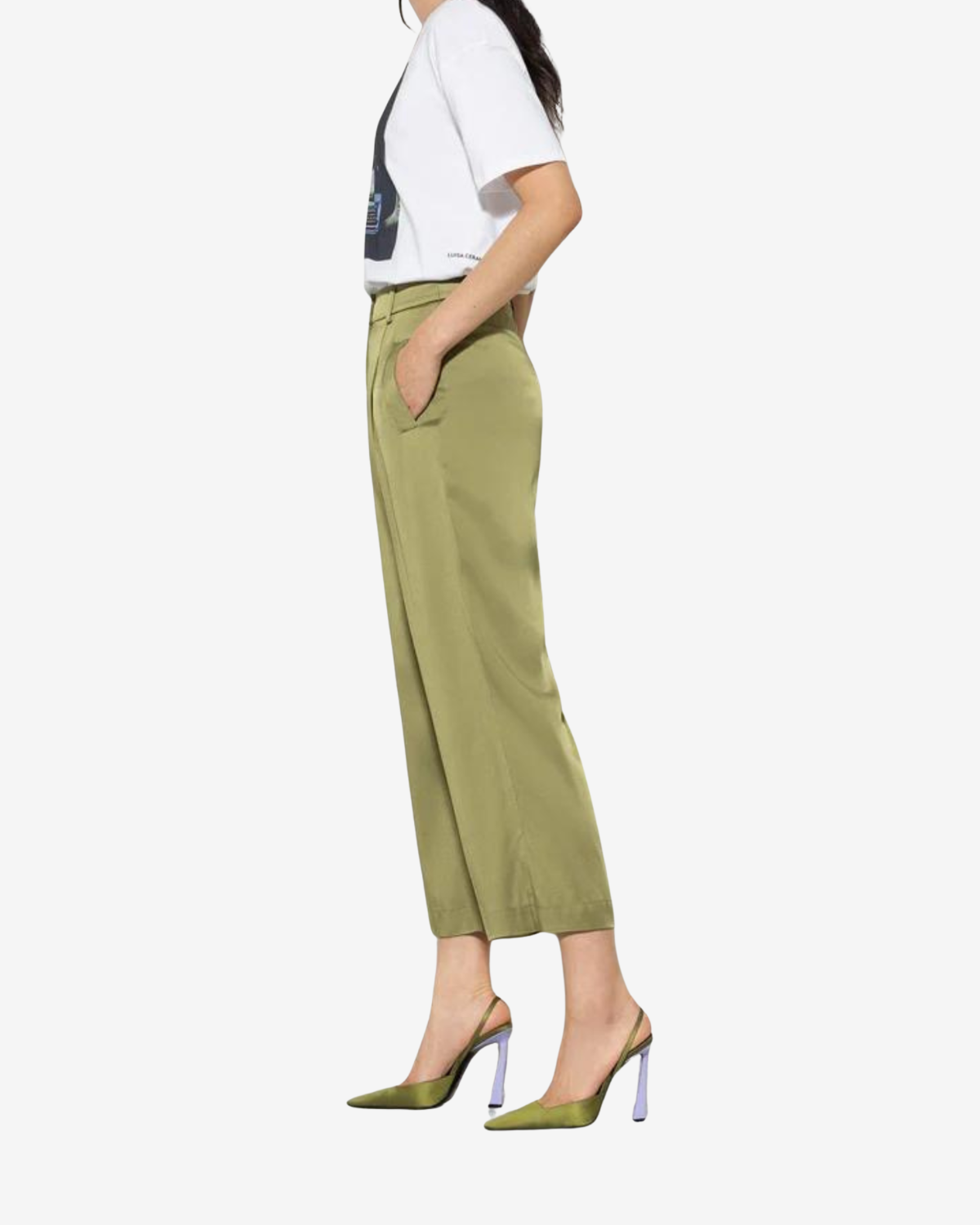 Satijnen broek moss green