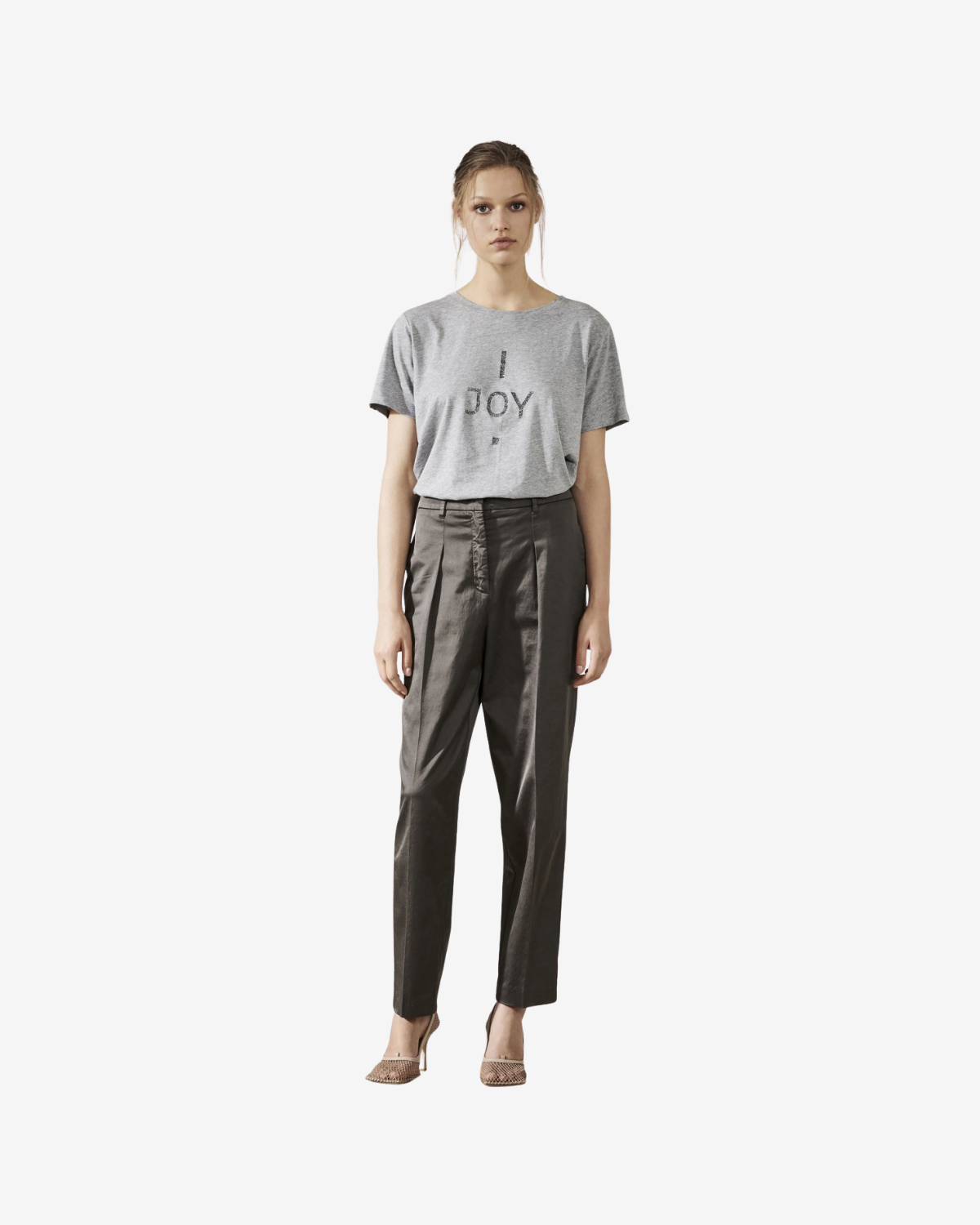 T-SHIRT MET PRINT light grey melange