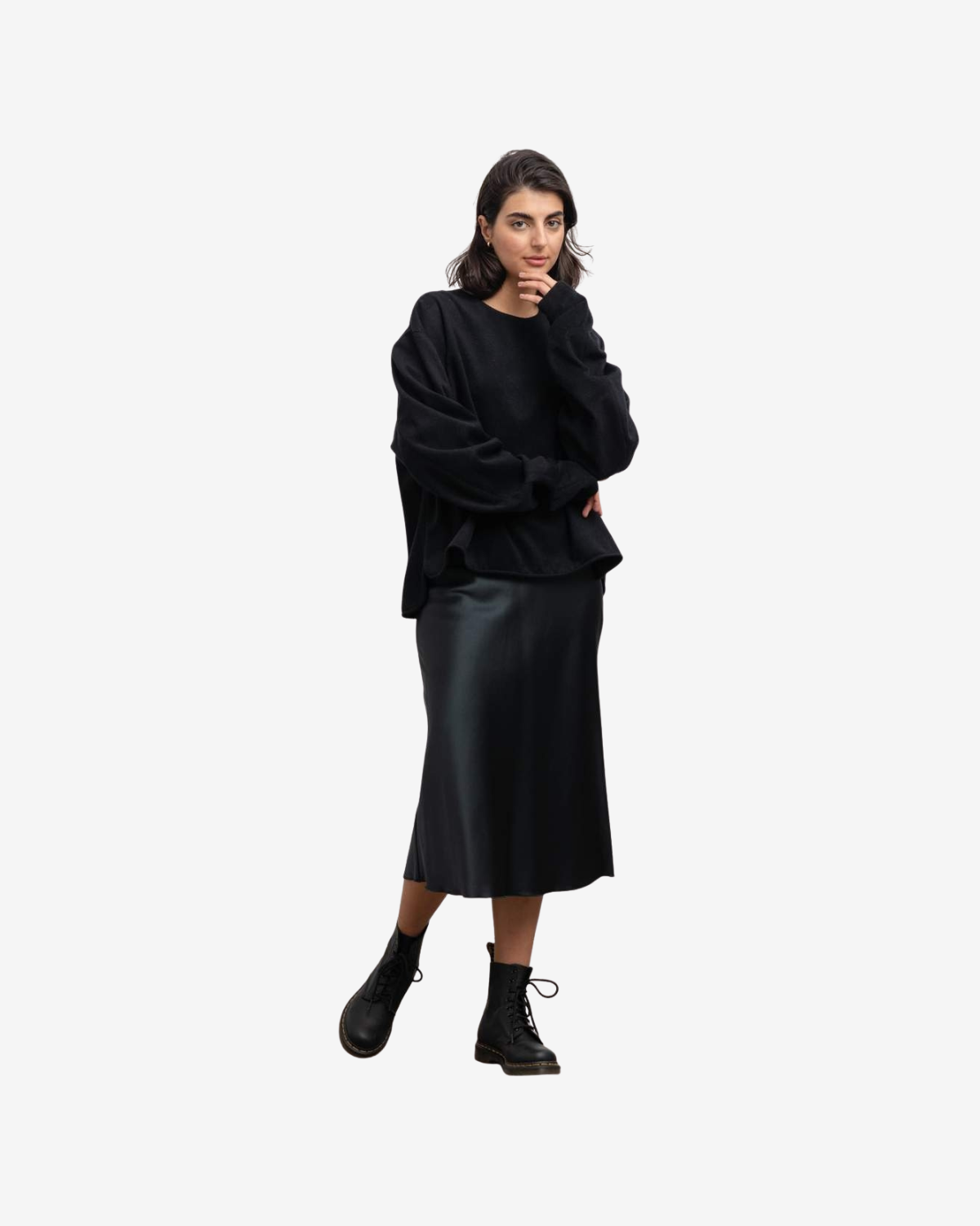 Hana satin skirt black