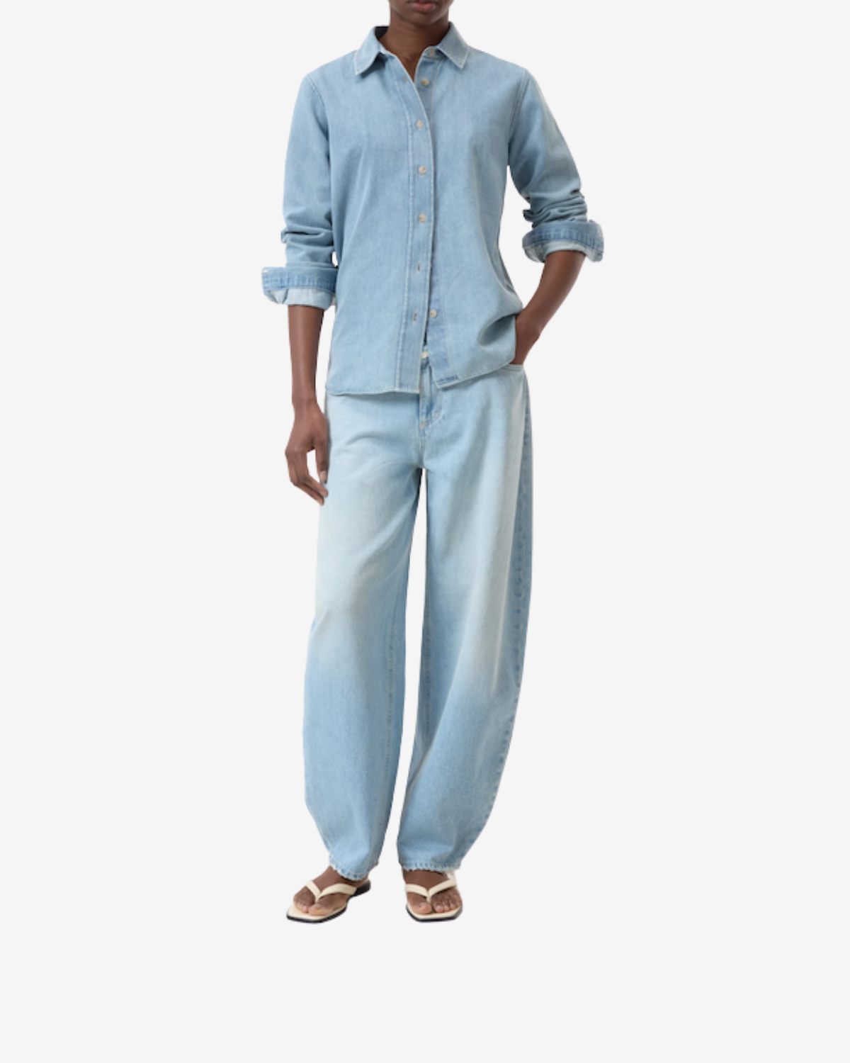 Classic shirt visible placket Light blue