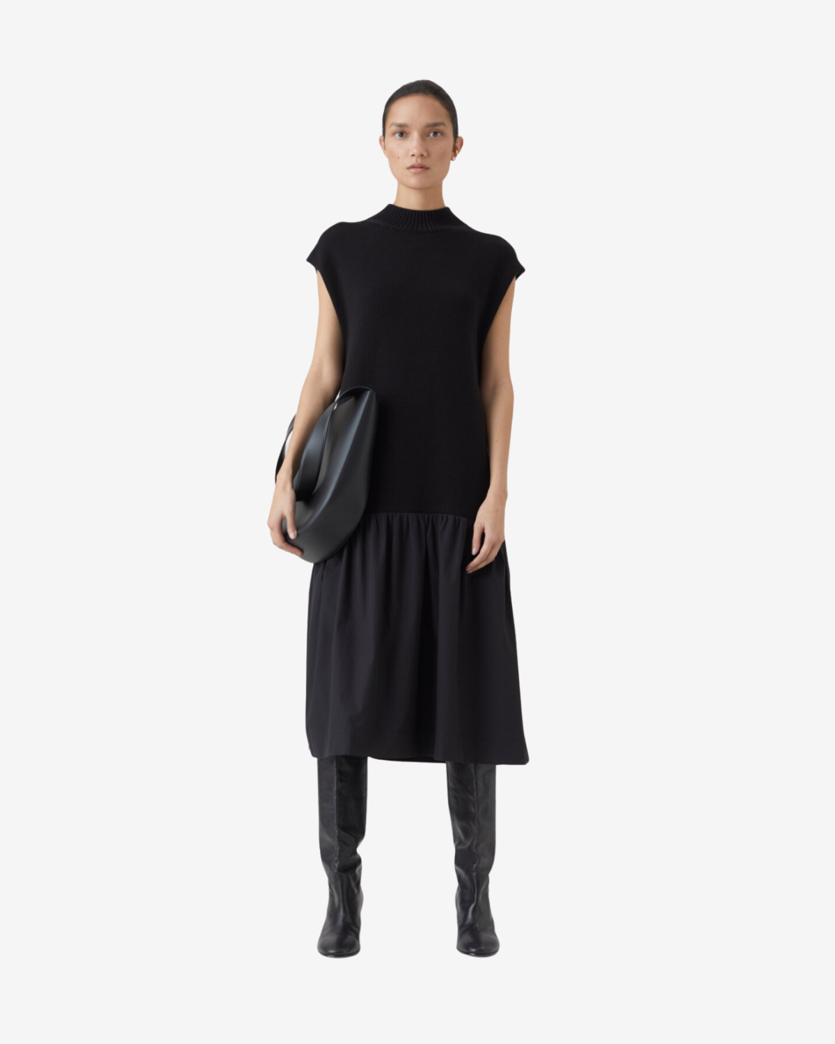 poplin knit dress black