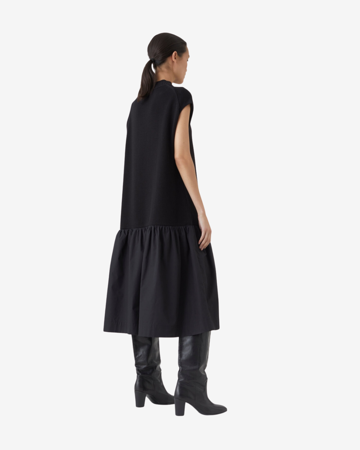 poplin knit dress black