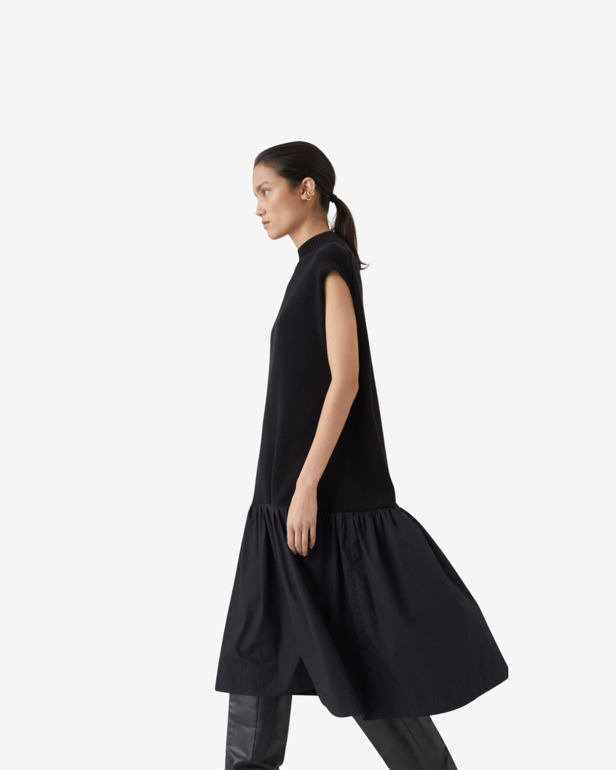 poplin knit dress black
