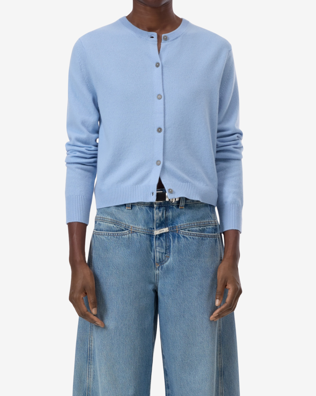 Crew neck cardigan long sleeve Powder blue