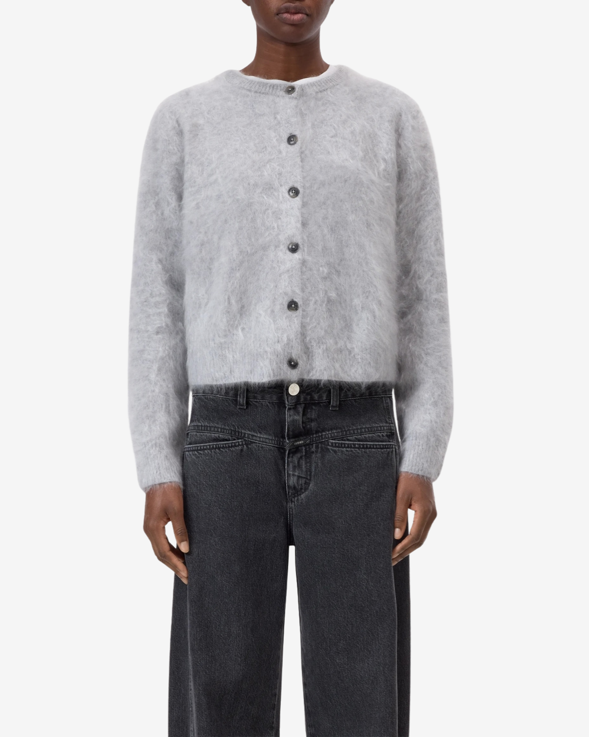 Crew neck cardigan light grey melange