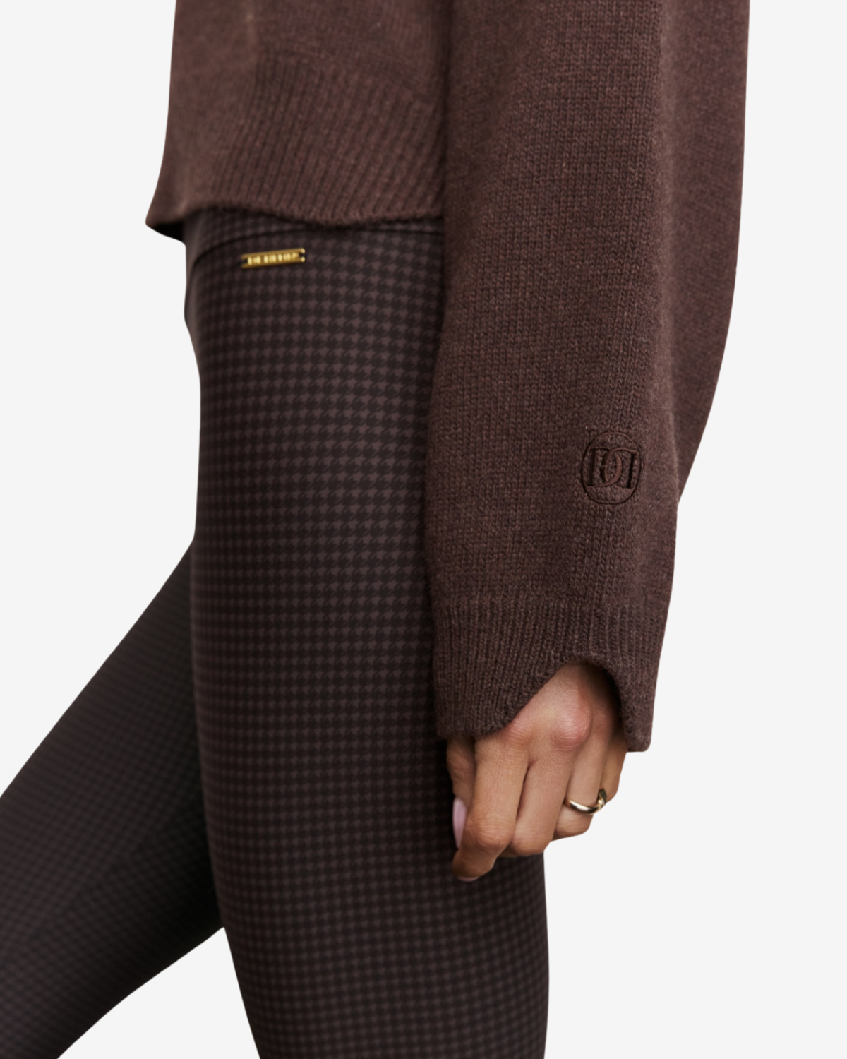 Classic leggings high waistband Pied de poule dusk brown